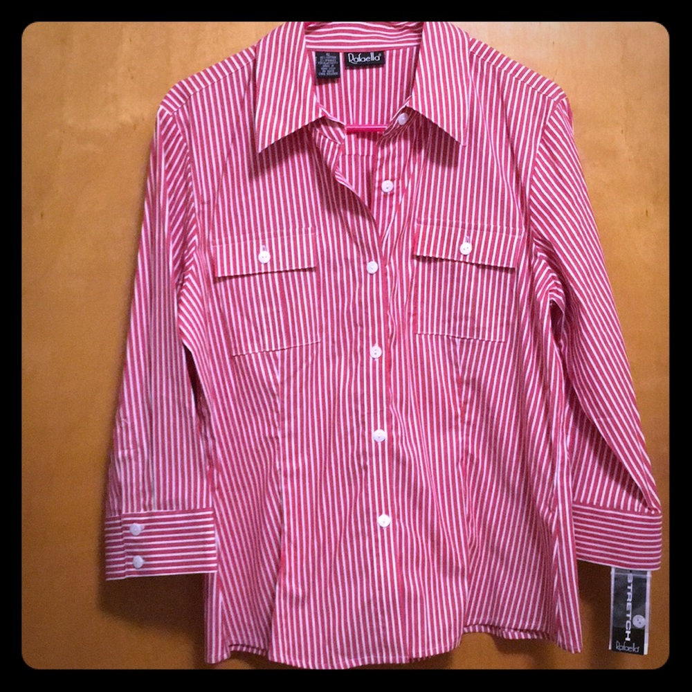 Red and white collared Button shirt